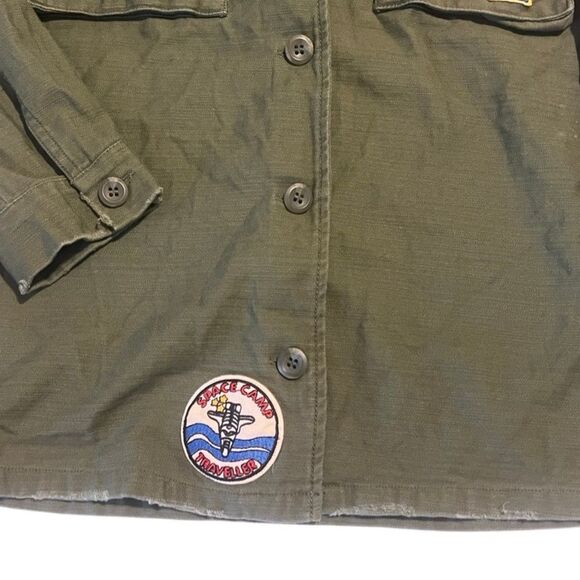 Topshop Olive Green Cotton Patches Button Front Military Jacket Size 4 - Picture 9 of 14